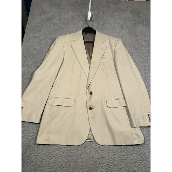 Haggar Other - Haggar Clothing Co. Mens Suit Jacket Blazer Size 42 Long Light Beige Solid Lined